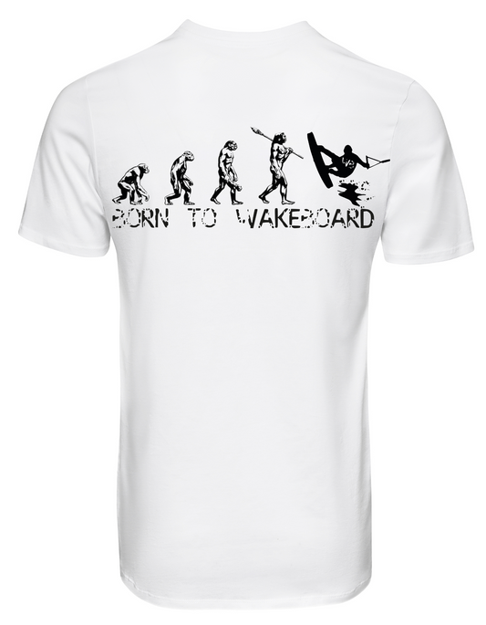 White Tee. BORN TO WAKEBOARD.